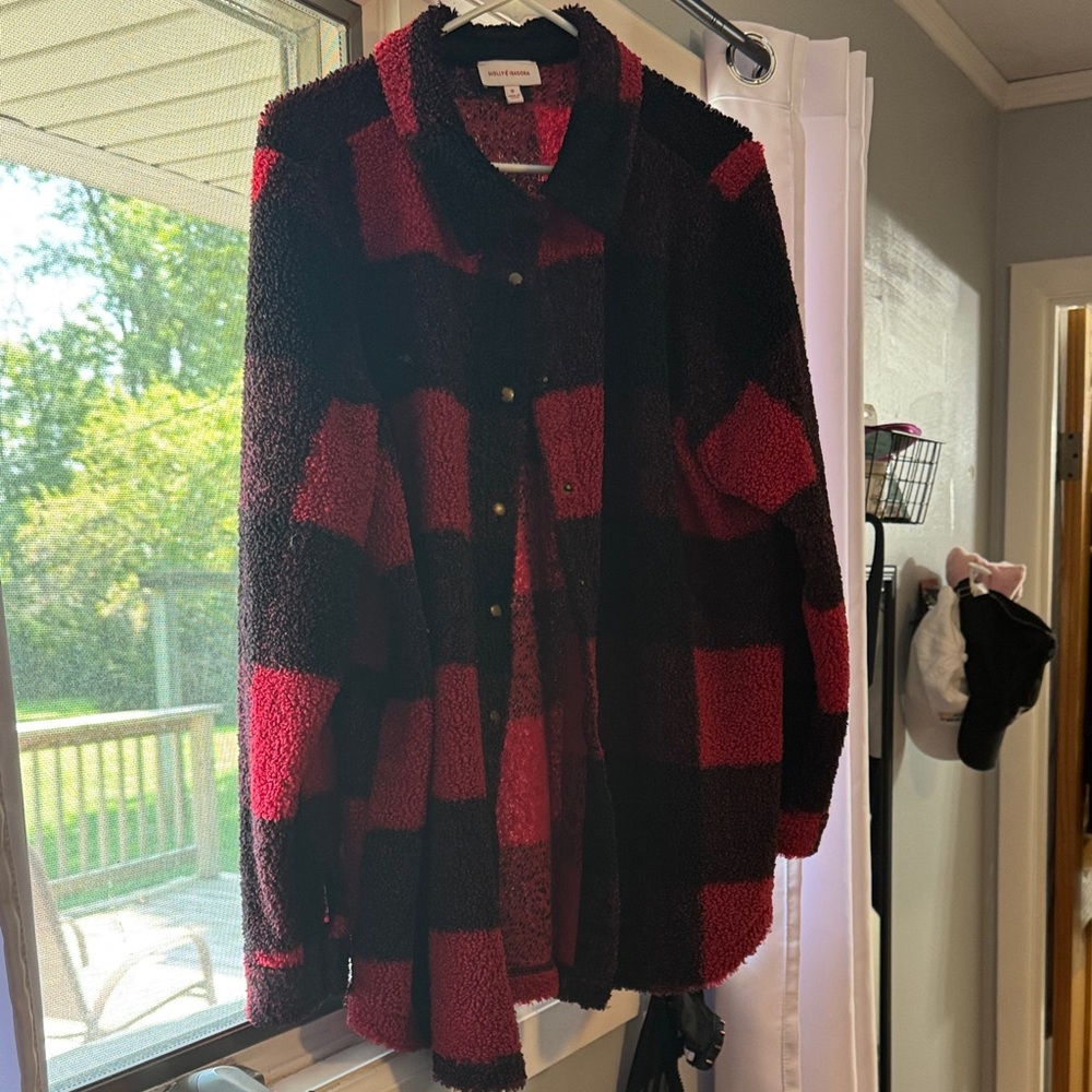 Plaid Teddy Jacket - Red and Black